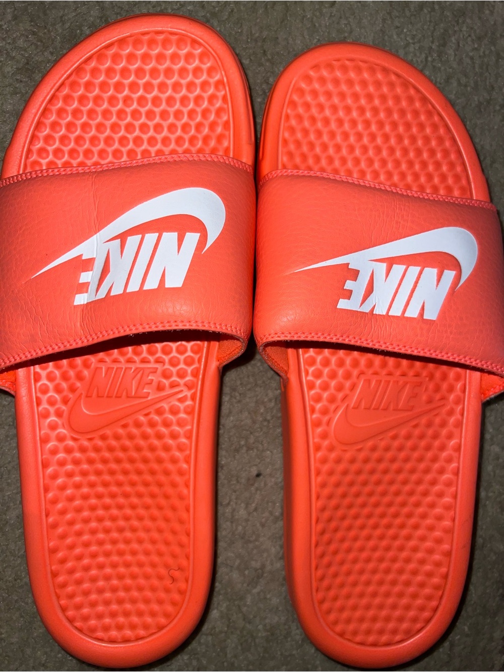 Nike Bright Orange Slide Sandals with White Logo